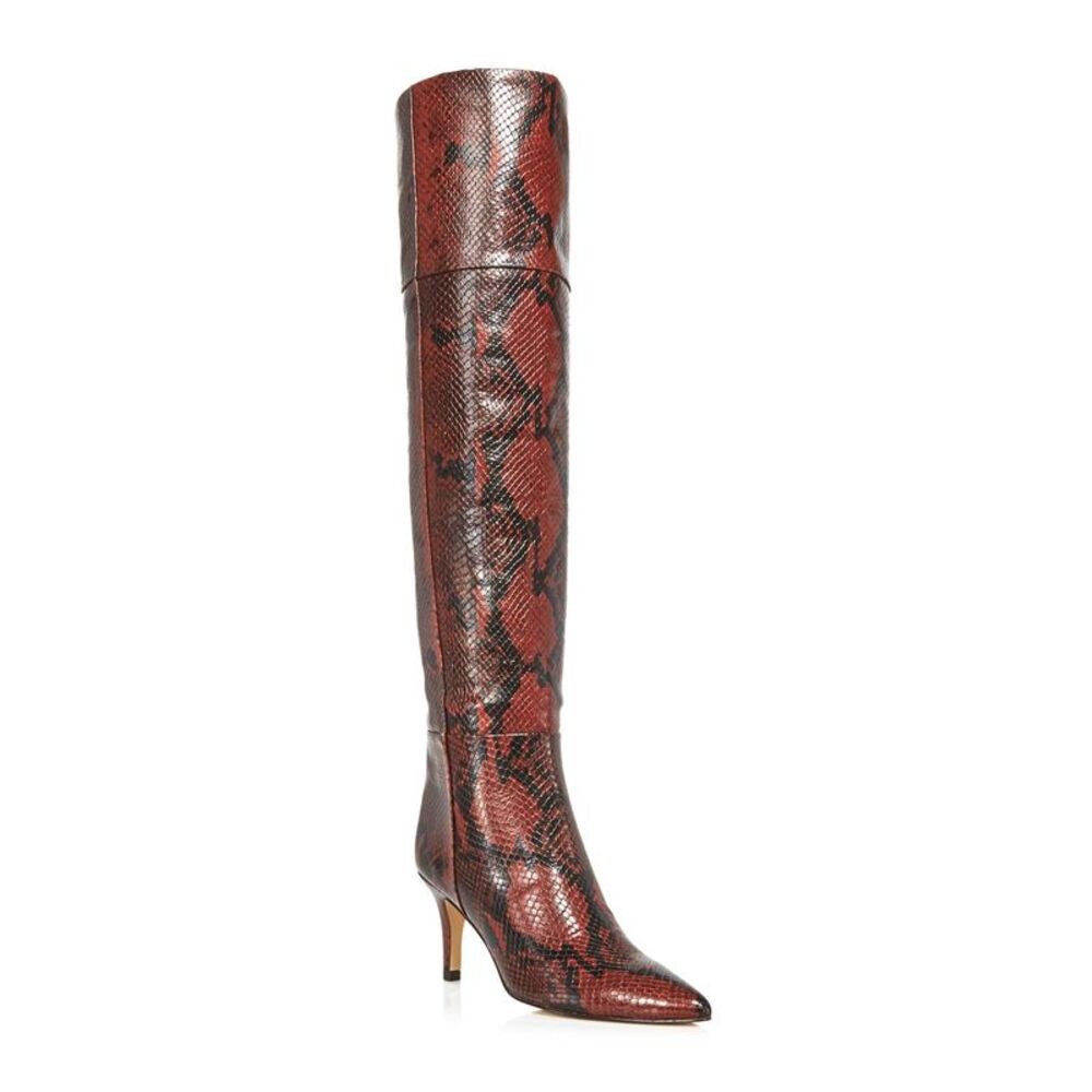 AQUA Womens Snake Orange Snake Padded Pointed Toe Stiletto Dress Boots 5 M
